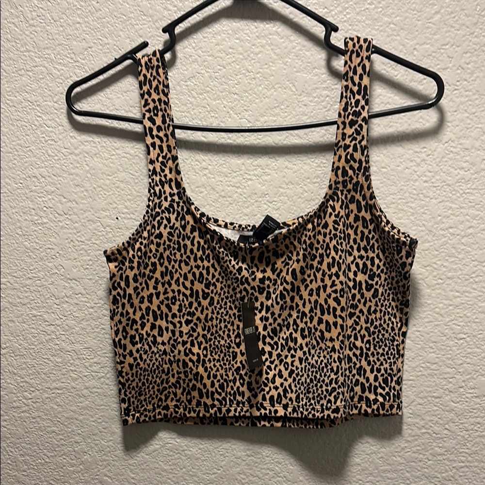 Forever 21 Tan and Cream Fitted Crop Tank Top